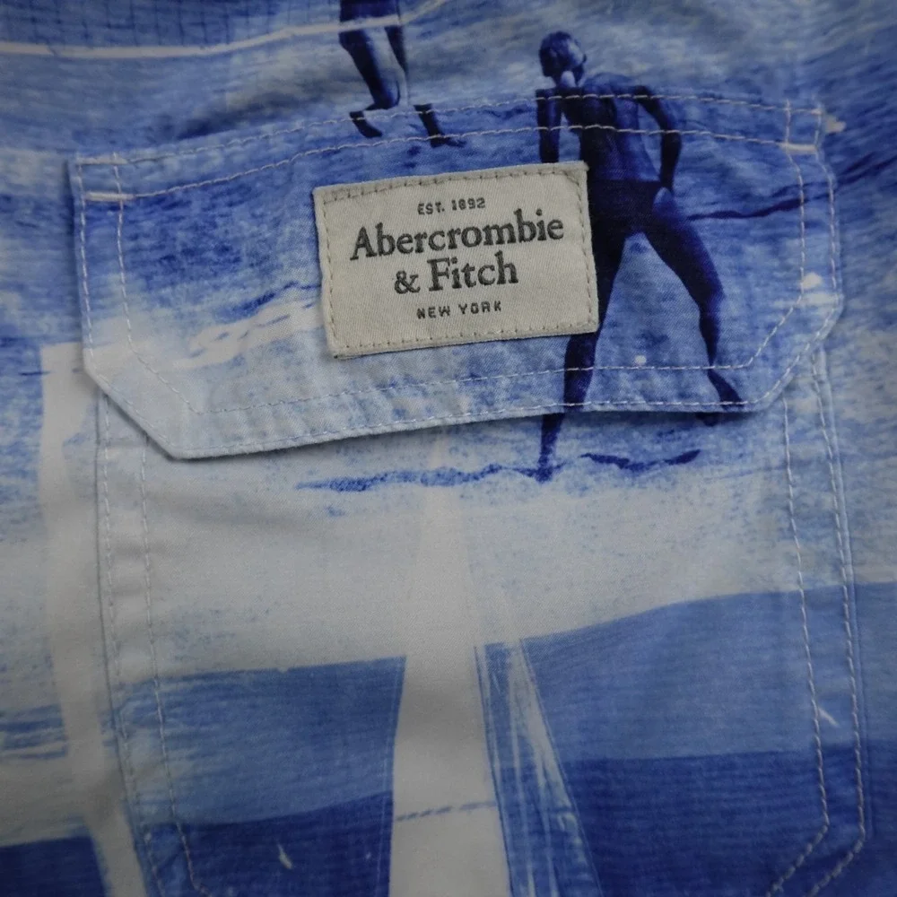 VTG Abercrombie‎ Fitch Shorts Mens M Blue Board Swim Surf Beach Aloha Trunks Y2K